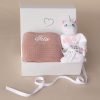 Personalised Blush Pink Blanket, Shoes & Unicorn Baby Gift Personalised Blush Pink Blanket, Shoes and Unicorn Baby Gift in a box with ribbon.