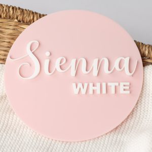 Acrylic Pink Baby Name Plaque with name Sienna.
