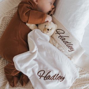 Cream Diamond Blanket, Bear & Onesie Baby Gift.