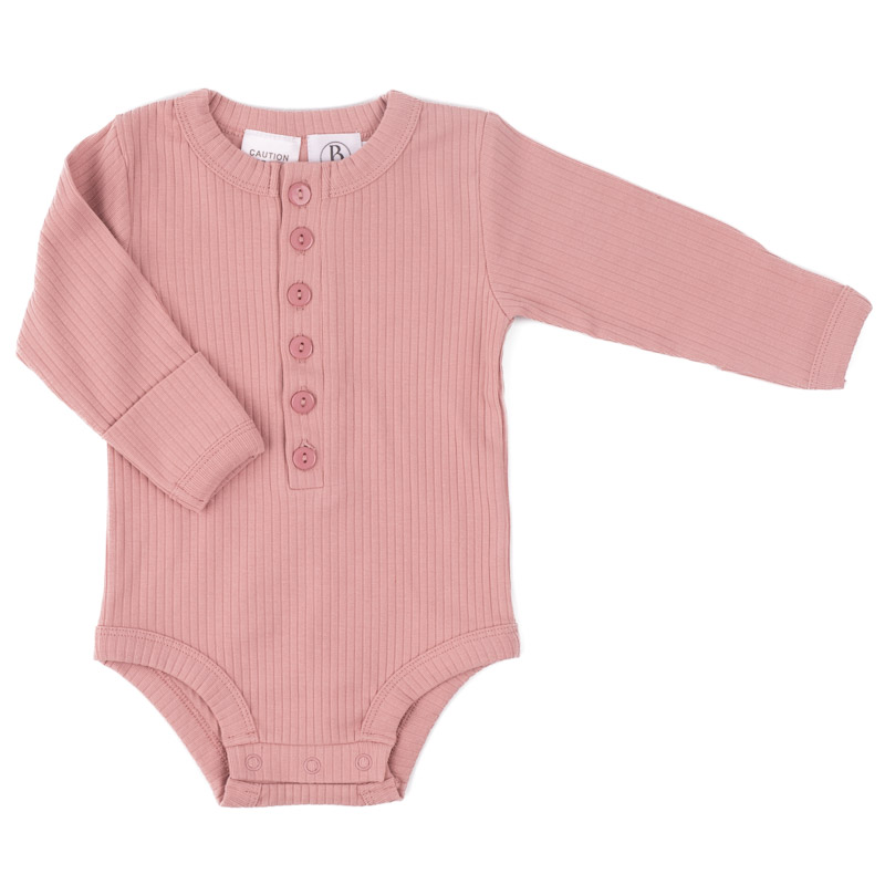 Ribbed Organic Blush Pink Long Sleeve Romper