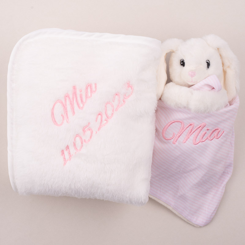 White Bunny Comforter & Fleece Blanket Baby Gift Box