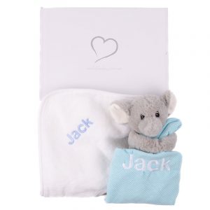 Personalised Baby Hooded Towel and Elephant Gift Box.