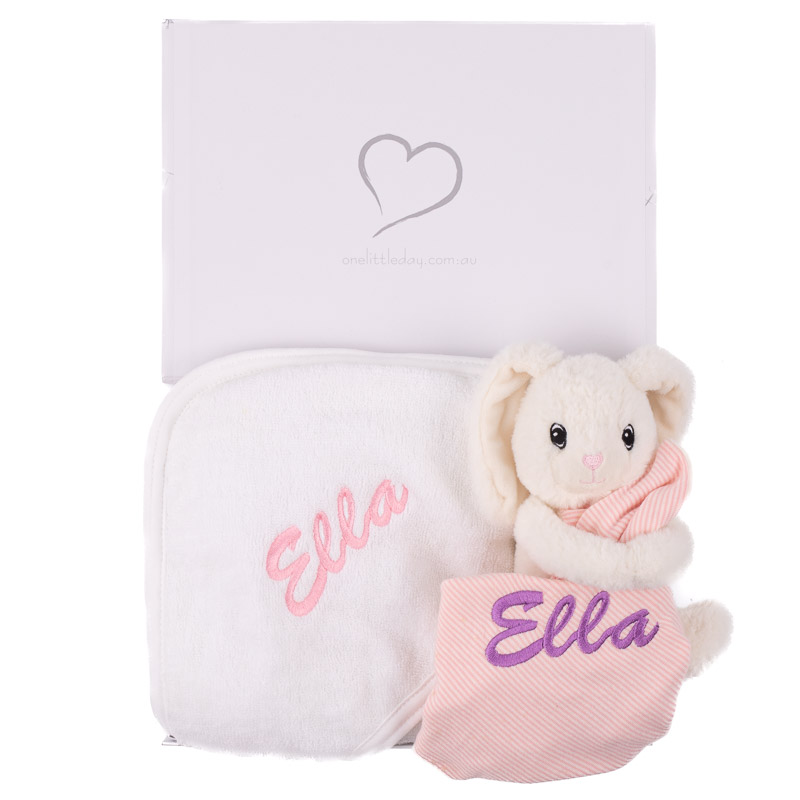 Personalised Hooded Baby Towel & Bunny Gift Box