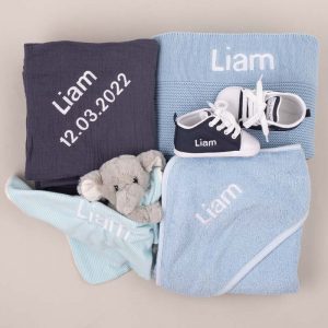 5-piece Blue Knitted Blanket Boy's Baby Gift Box