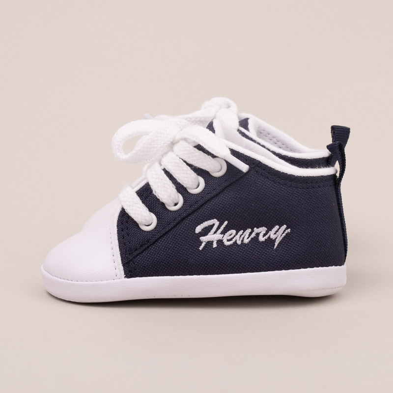 Personalised Navy Blue shoes embroidered with Henry