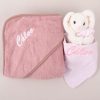 Personalised Blush Hooded Baby Towel & Bunny Personalised Blush Pink Hooded Towel and White Bunny Baby Gift embroidered with Chloe.