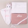 Unicorn comforter and baby knitted blanket Personalised Blush Pink Blanket & Unicorn Comforter with the name Isla embroidered.