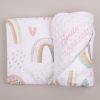 Personalised Rainbow & Heart Minky Blanket embroidered wit the name Emily