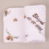 personalised-rainbow-forest-minky-baby-blanket-folded-brown-embroidery Personalised Rainbow Forest Baby Minky Blanket unique baby gift Australia.