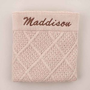 Personalised Beige Diamond Knitted Blanket Embroidered with Maddison