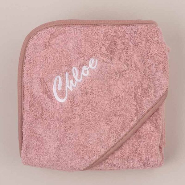 Personalised Blush Pink Hooded Towel embroidered with Chloe