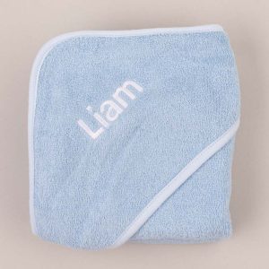 Personalised Blue Hooded Towel personalised with Liam.