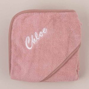 Personalised Blush Pink Hooded Towel embroidered with Chloe.