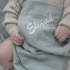 Personalised Green Sage Organic Muslin Swaddle Baby Wrap embroidered with Elijah.