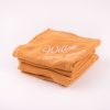 Personalised Yellow Mustard Organic Muslin Wrap personalised with the name Willow.