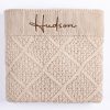 Personalised Beige Diamond Knitted Blanket Embroidered with Hudson.