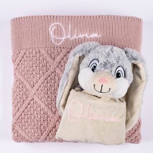 Personalised Blush pink Blanket and bunny baby girl present.