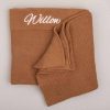 Personalised Brown Knitted Blanket embroidered with the baby name Willow.