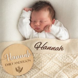 Cream Diamond Baby Blanket & Name Disc Hannah