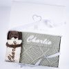Green Sage Diamond Baby Blanket & Puppy Comforter Gift Box Green Sage Diamond Knitted Baby Blanket & Puppy Comforter Gift Box