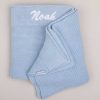 Personalised Blue Knitted Blanket embroidered with the name Noah in white