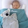 Ocean Blue Knitted Baby Blanket & Koala Oscar Personalised Ocean Blue Blanket And Koala Baby Gift With Boys Name Oscar.