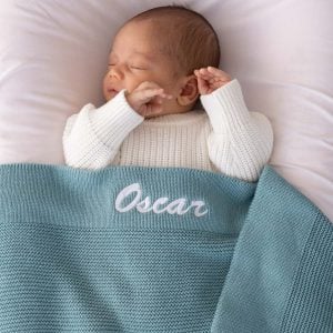Personalised Ocean Blue Knitted Blanket Oscar