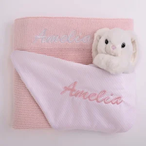 Pink Knitted Baby Blanket & Bunny Comforter Amelia