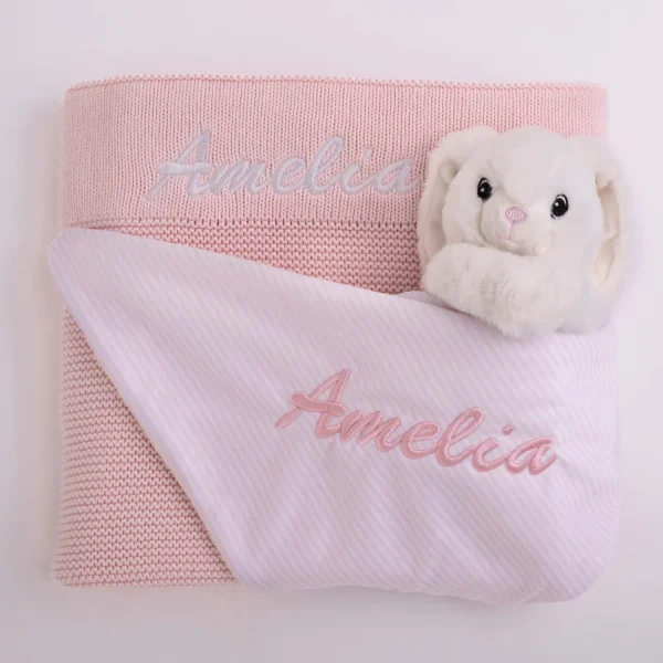 Pink Knitted Baby Blanket & Bunny Comforter Amelia