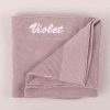 Dusty Lilac Knitted Personalised Baby Blanket Embroidered with a name.