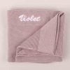 dusty-lilac-personalised-knitted-baby-blanket-white-embroidery Dusty Lilac Knitted Personalised Baby Blanket Embroidered with a name.