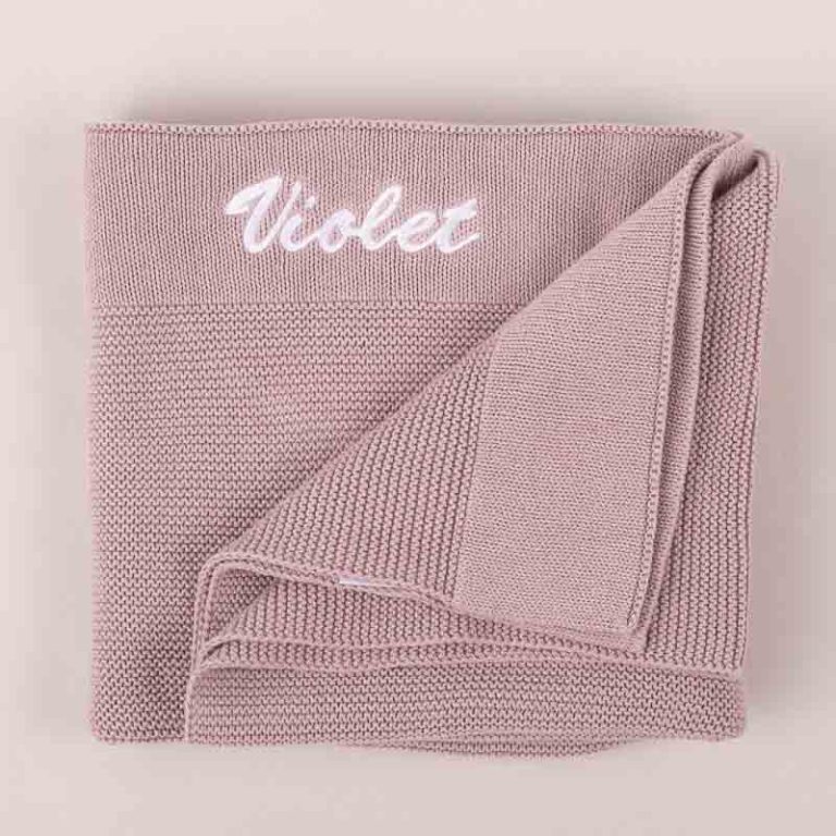 Dusty Lilac Knitted Personalised Baby Blanket