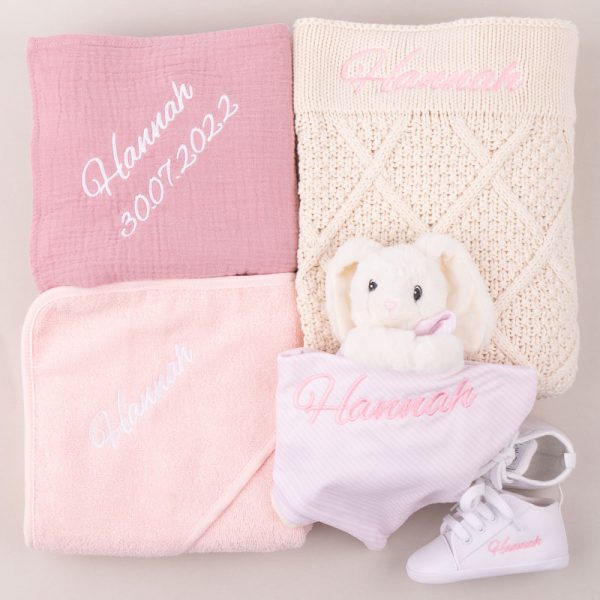 5-Piece Personalised Baby Girl Hamper personalised with Hannah.