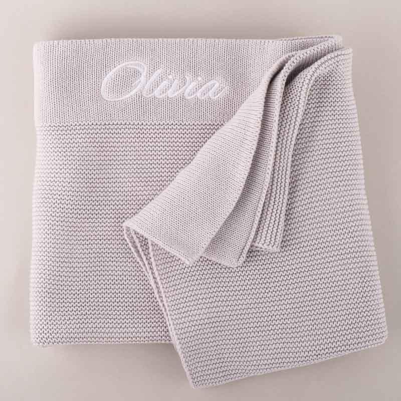 4piece Light Grey Knitted Blanket Baby Girl Gift Set