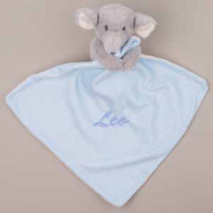Blue Elephant Comforter With Name Leo In Blue