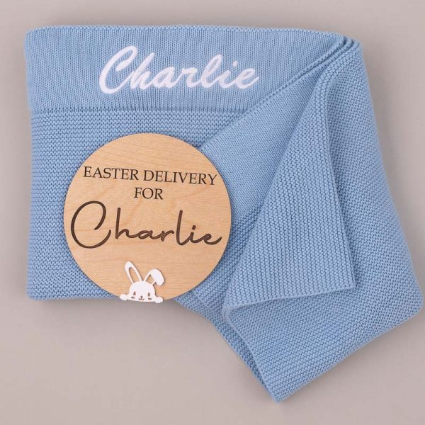 Blue Knitted Blanket & Delivey Disc Easter Blue Knitted Blanket & Easter delivery disc.