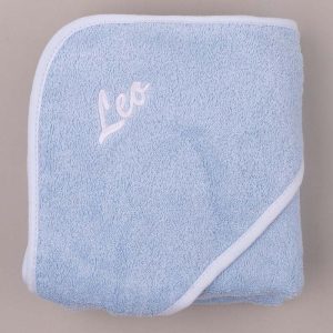 Blue Hooded Towel With Name Leo