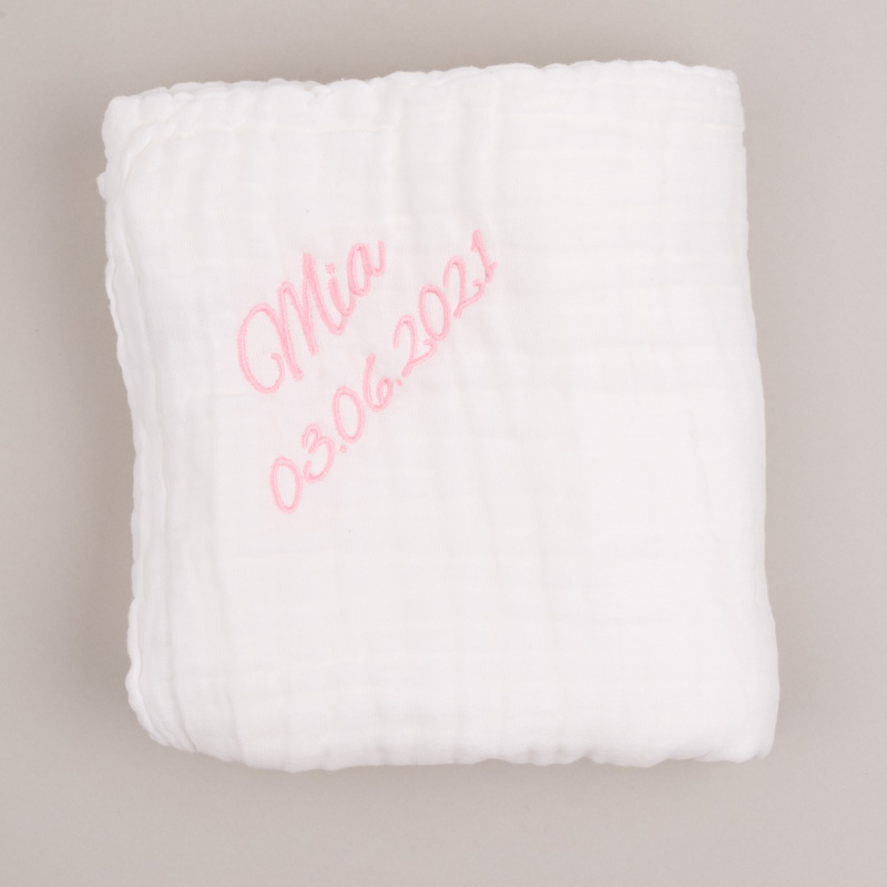 Large Personalised White Muslin Baby's Blanket | One Little Day Australia