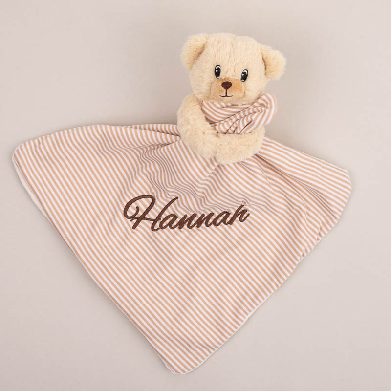 Personalised Bear Baby Comforter personalised with the name Hannah