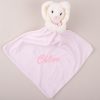 pink-white-personalised-baby-comforter-bunny Personalised White Bunny Baby Comforter embroidered with Chloe. using pink thread.