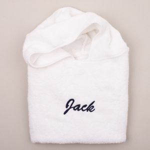 Personalised White Hooded Poncho personalised with Jack