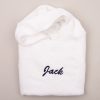 Personalised White Hooded Baby Poncho personalised with the name Jack