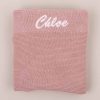 Personalised Blush Pink Knitted Blanket embroidered with Chloe