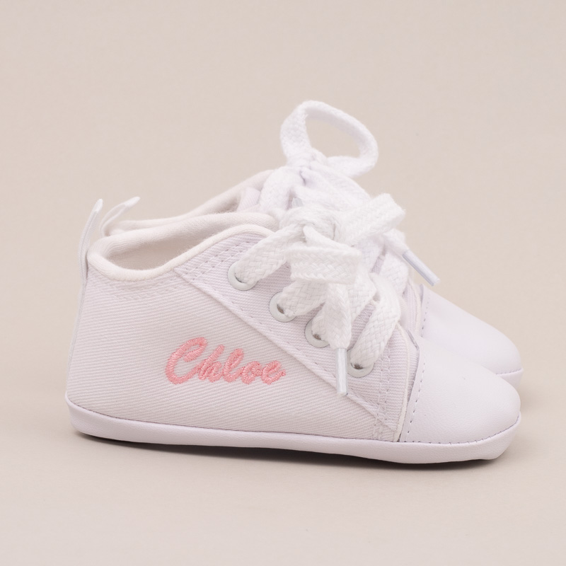 Personalised White Baby Shoes embroidered with Chloe