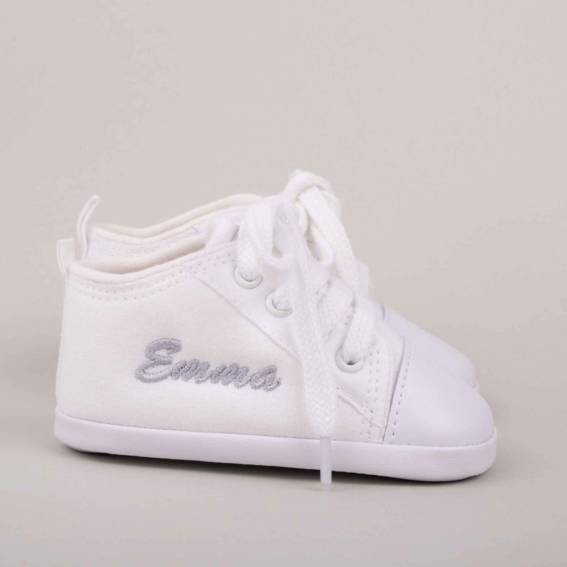 Personalised White Baby Shoes embroidered with Emma