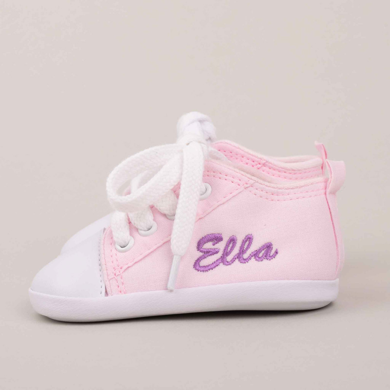 Personalised Pink Baby Shoes embroidered with Ella