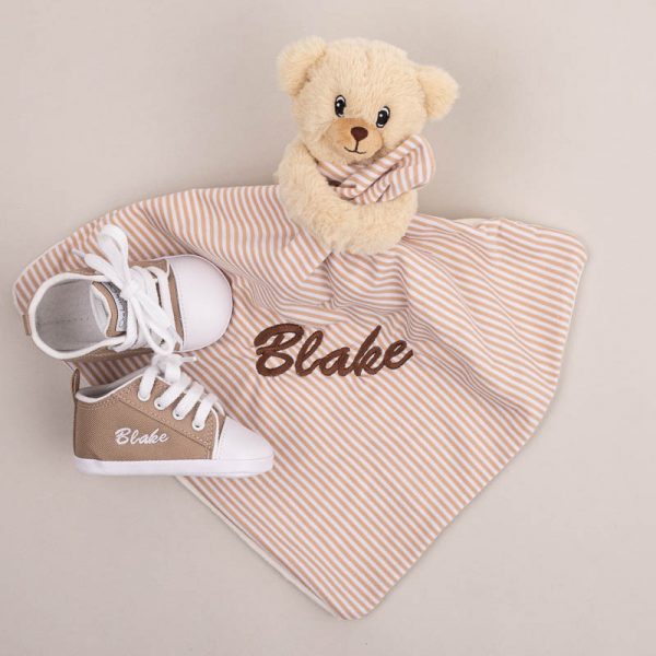 Bear Comforter & Sand Coloured Shoes Baby Gift