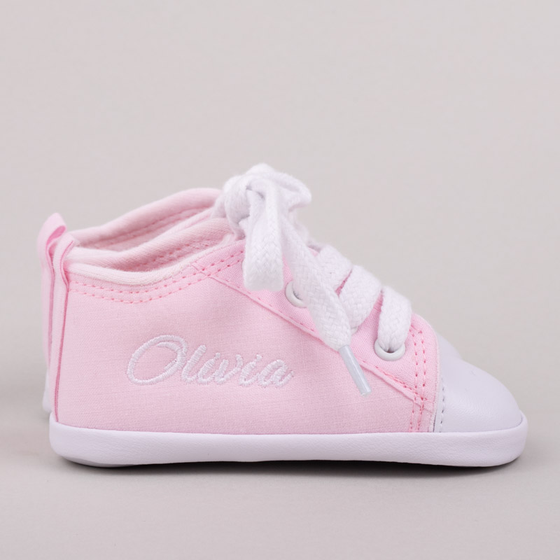 Personalised Pink Baby Shoes embroidered with Olivia