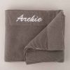 Personalised Olive Green Knitted Blanket embroidered with Archie