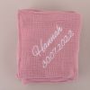 Personalised Dark Pink Organic Muslin Wrap embroidered with Hannah.